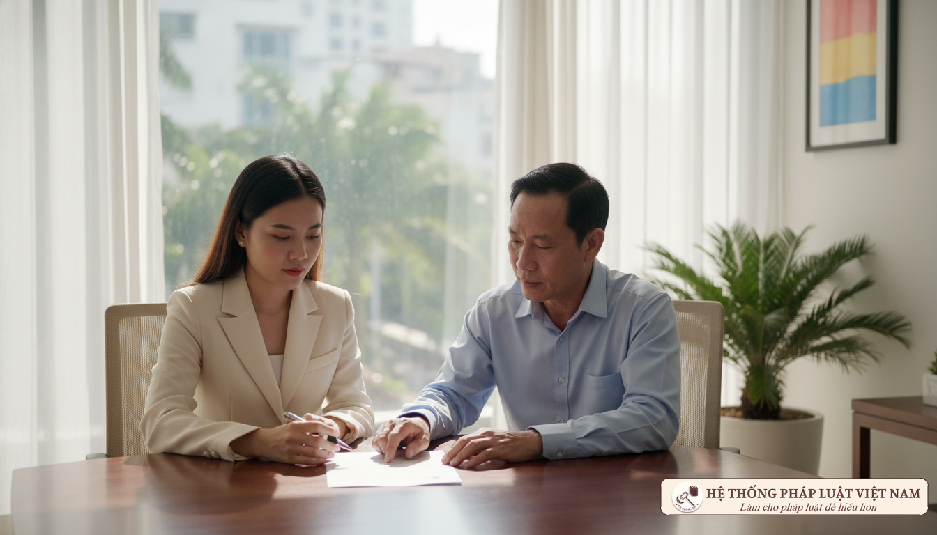 Chủ nhà và người thuê trao đổi hợp đồng