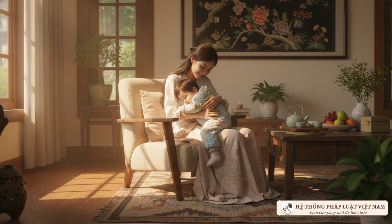Mẹ chăm sóc con nhỏ