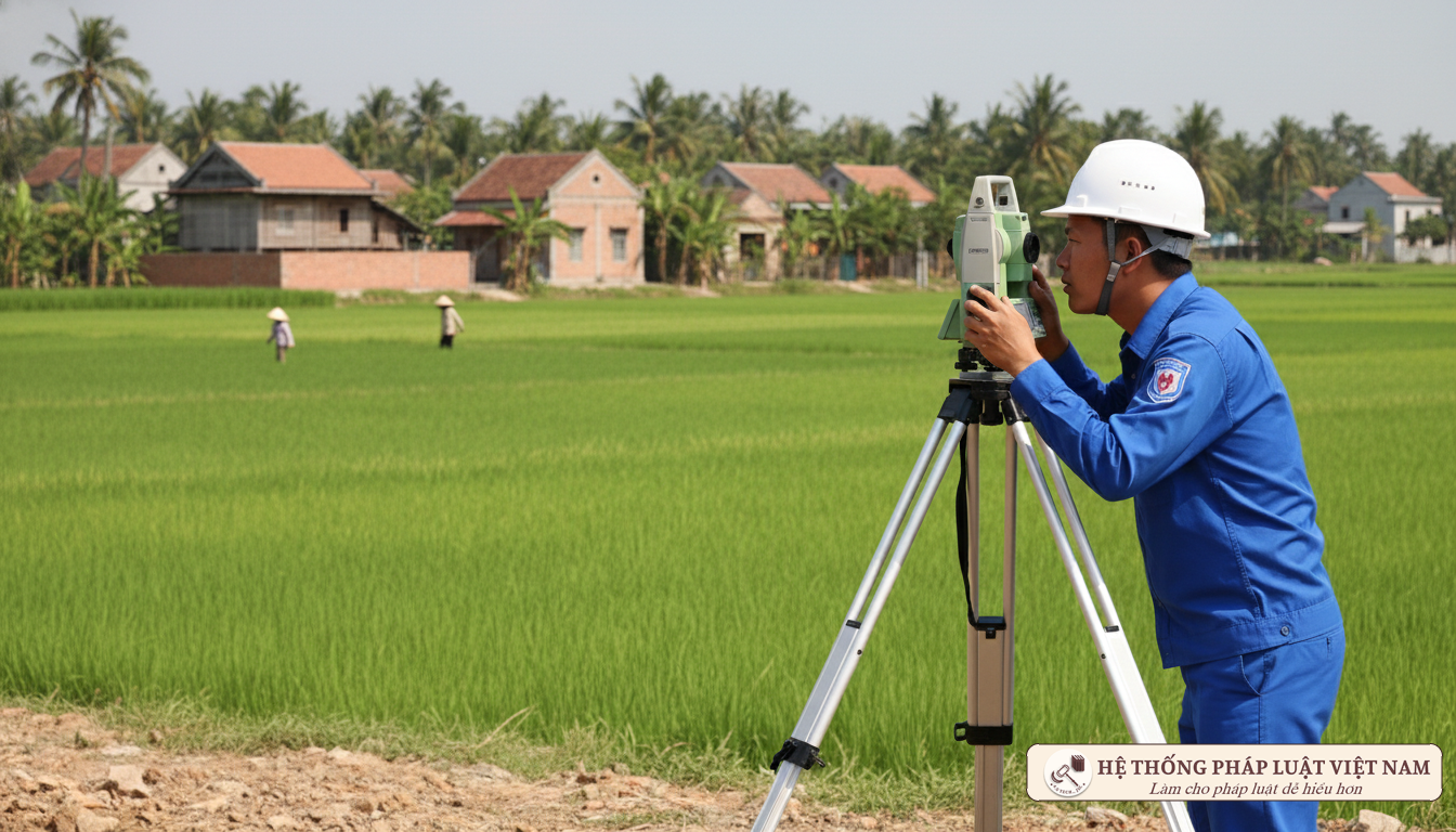 Đo đạc địa chính tách thửa đất Cán bộ đo đạc địa chính thực hiện tách thửa