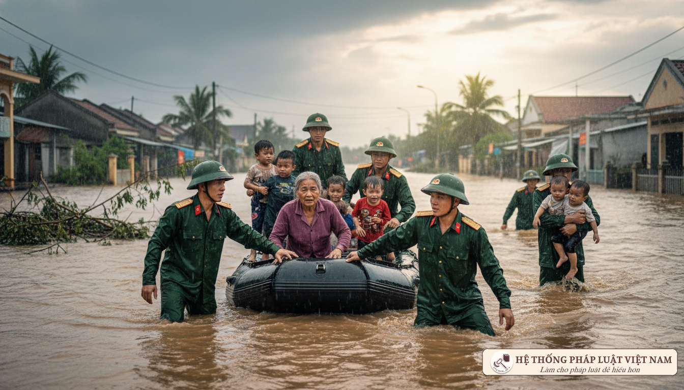 Lực lượng cứu hộ hỗ trợ người dân vùng lũ
