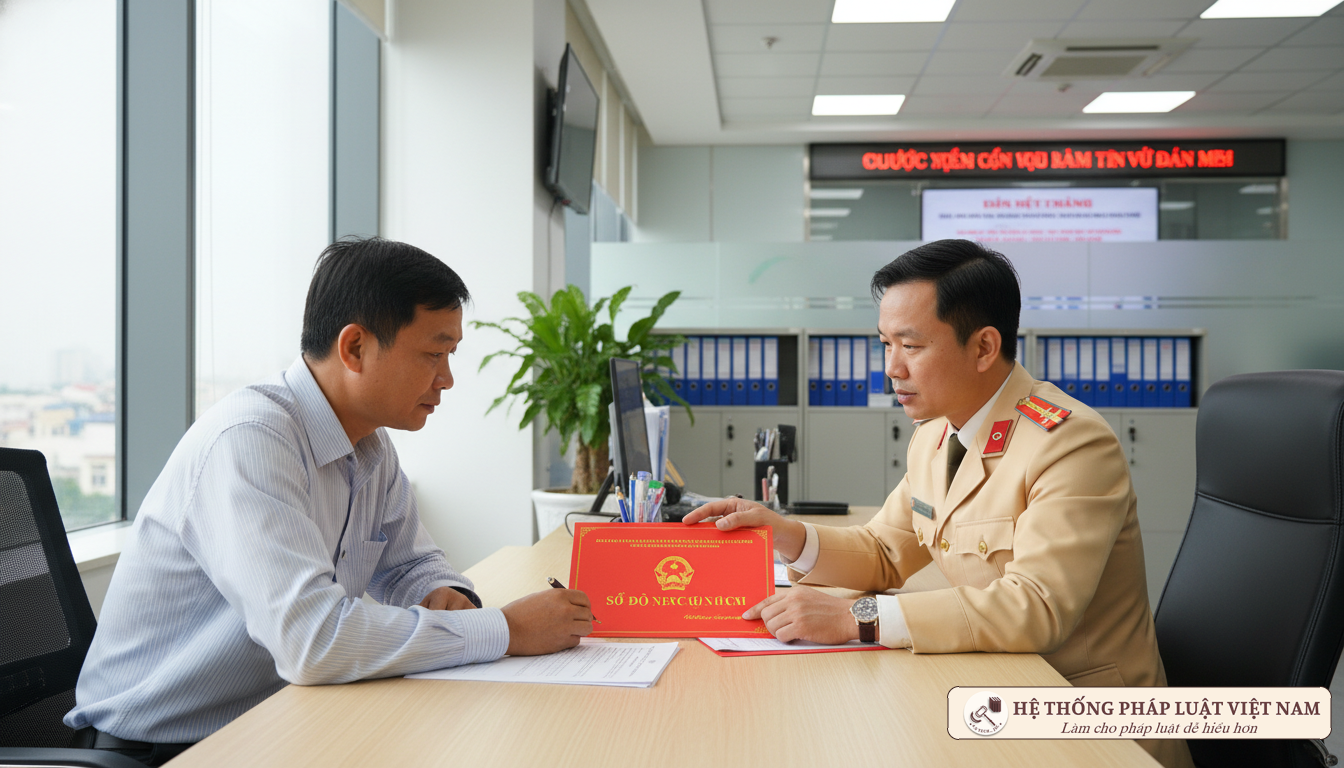Cán bộ địa chính hướng dẫn người dân làm thủ tục cấp Sổ đỏ