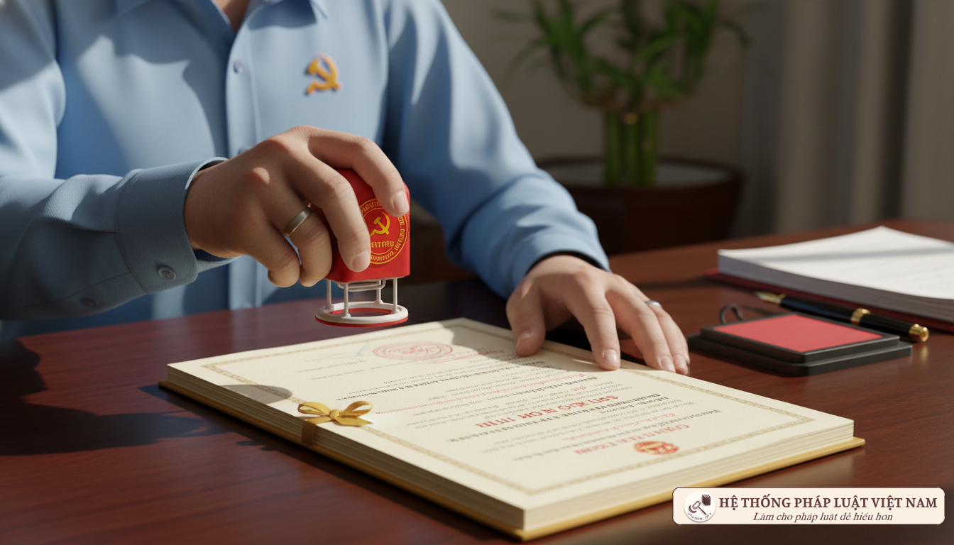 Cán bộ tư pháp thực hiện thủ tục đăng ký kết hôn