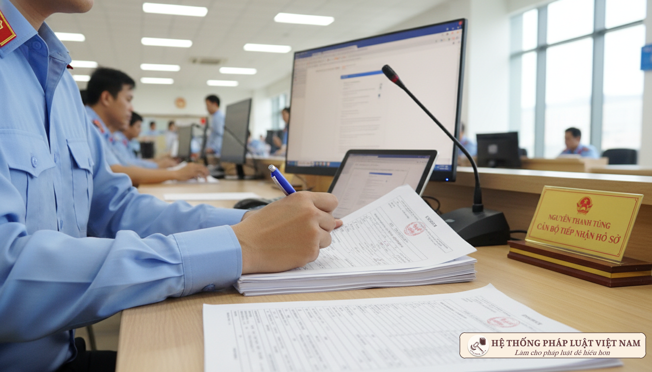 Cán bộ hành chính xử lý hồ sơ