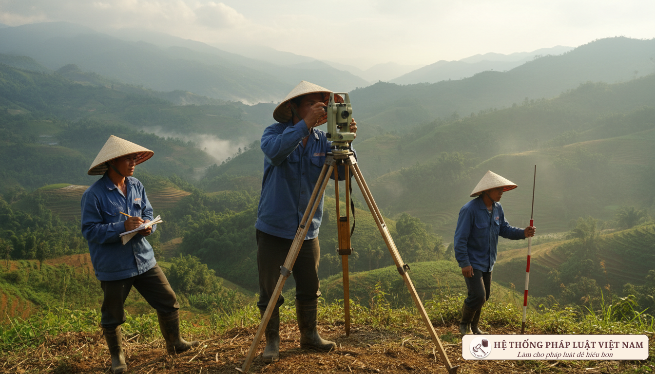 Công nhân khảo sát làm việc tại hiện trường