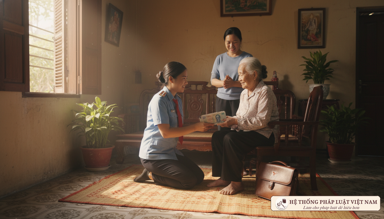 Nhân viên bưu điện chi trả lương hưu tại nhà