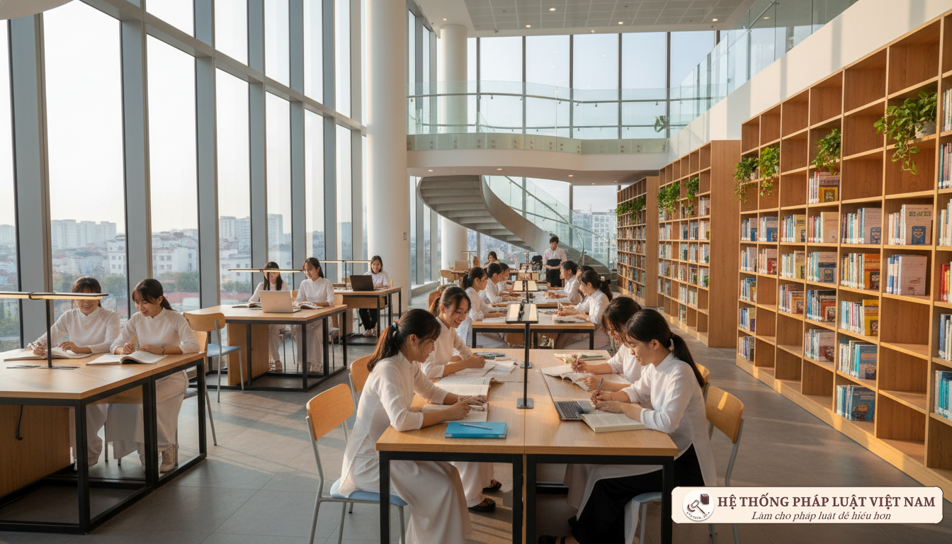 Học sinh Việt Nam trong thư viện hiện đại