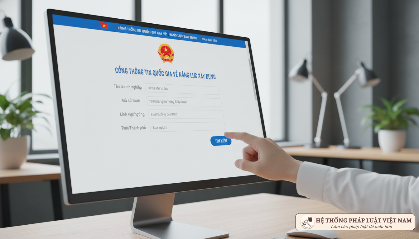 Màn hình tra cứu chứng chỉ năng lực xây dựng