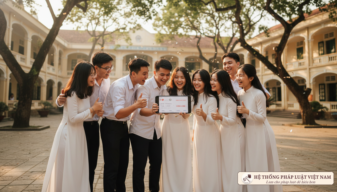 Học sinh vui mừng xem điểm thi THPT 2019