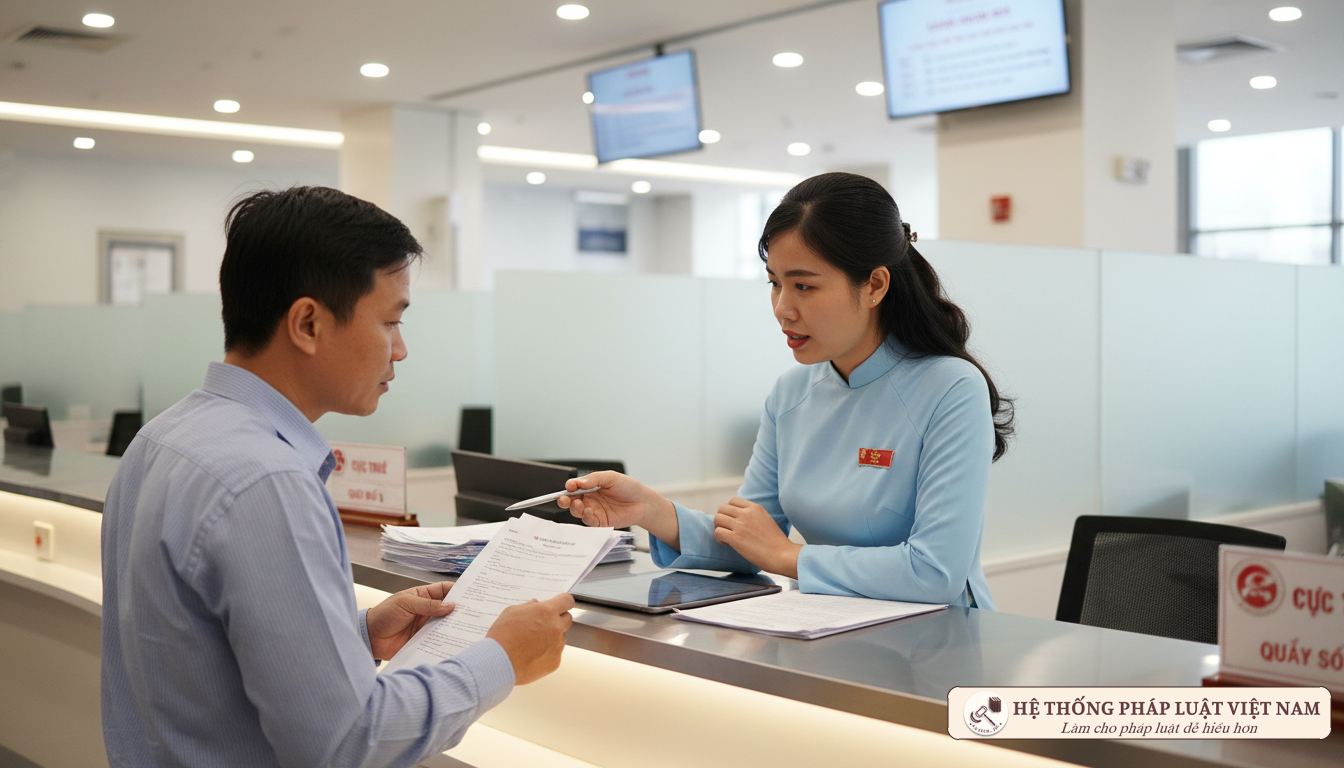 Cán bộ thuế hướng dẫn người dân