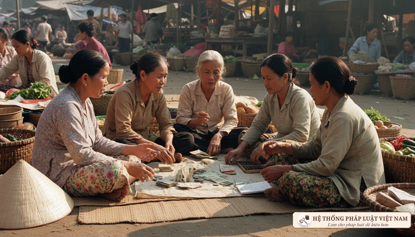 Người dân chơi hụi họ tại làng quê Việt Nam