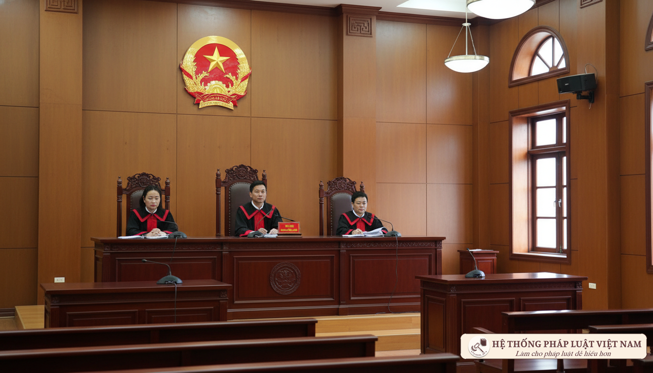 Quang cảnh phiên tòa giải quyết tranh chấp thừa kế nhà đất
