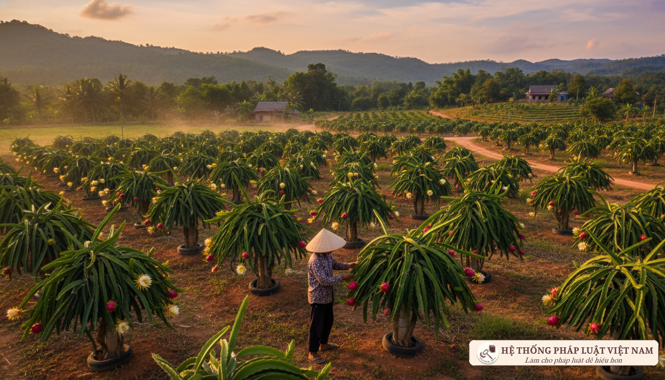 Người nông dân kiểm tra vườn cây