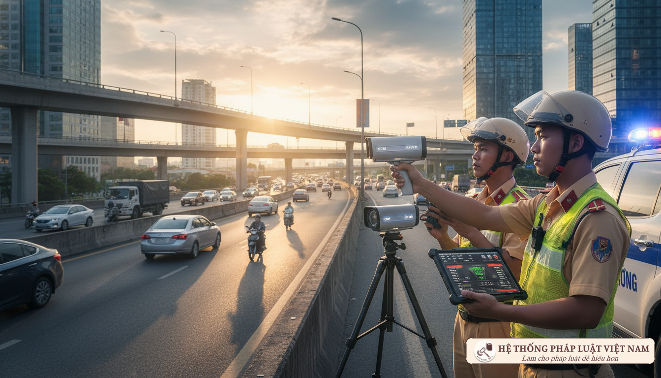 Cảnh sát giao thông sử dụng thiết bị kỹ thuật nghiệp vụ