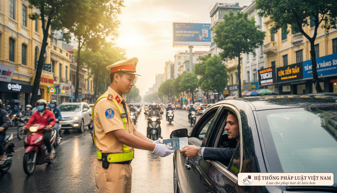 Cảnh sát giao thông kiểm tra bảo hiểm xe