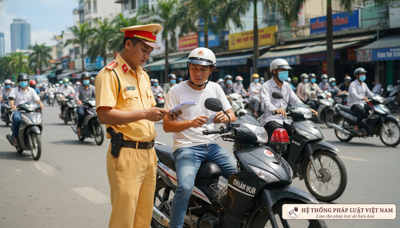 Cảnh sát giao thông kiểm tra giấy tờ xe