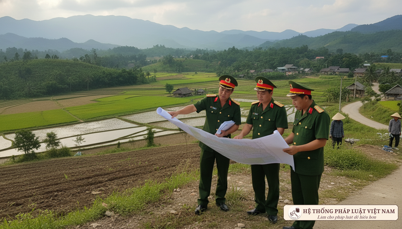 Cán bộ địa chính kiểm tra đất đai