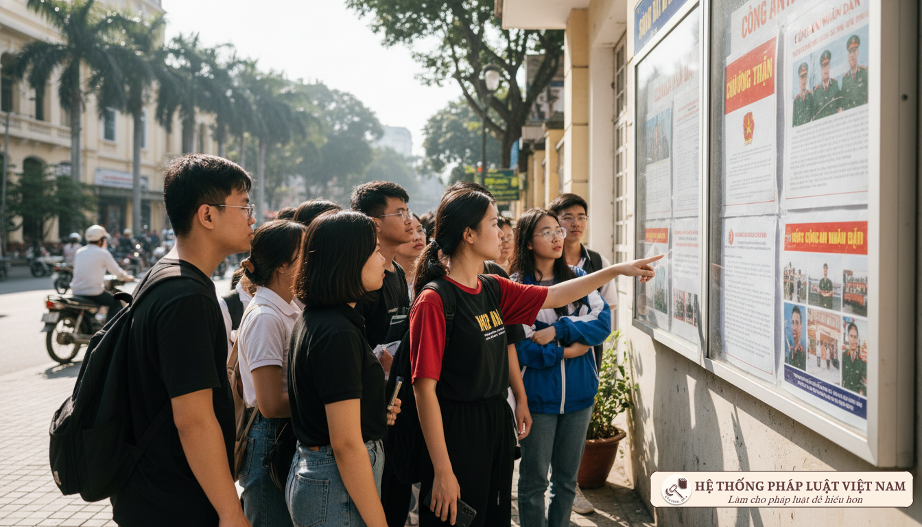 Thí sinh xem thông báo tuyển sinh Công an