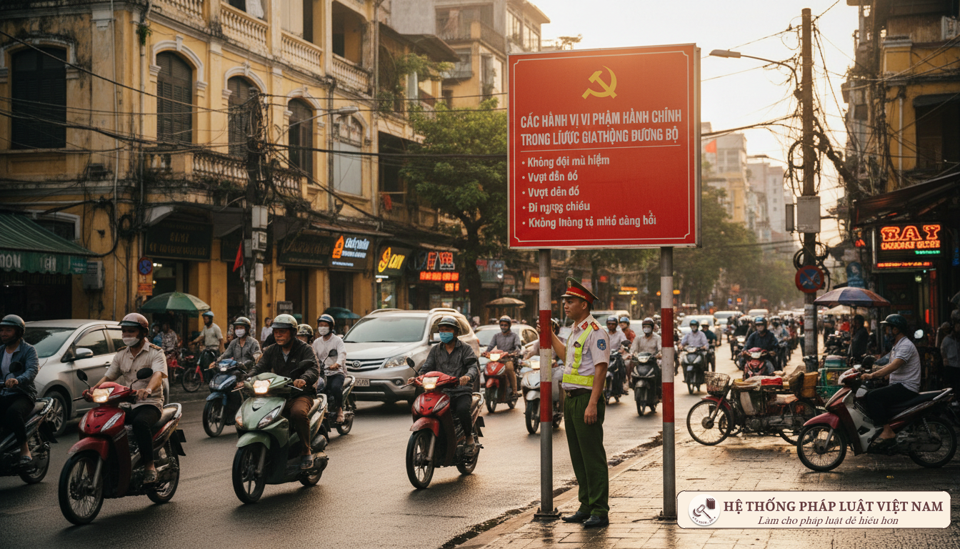 Cảnh sát giao thông kiểm tra vi phạm hành chính trên đường phố