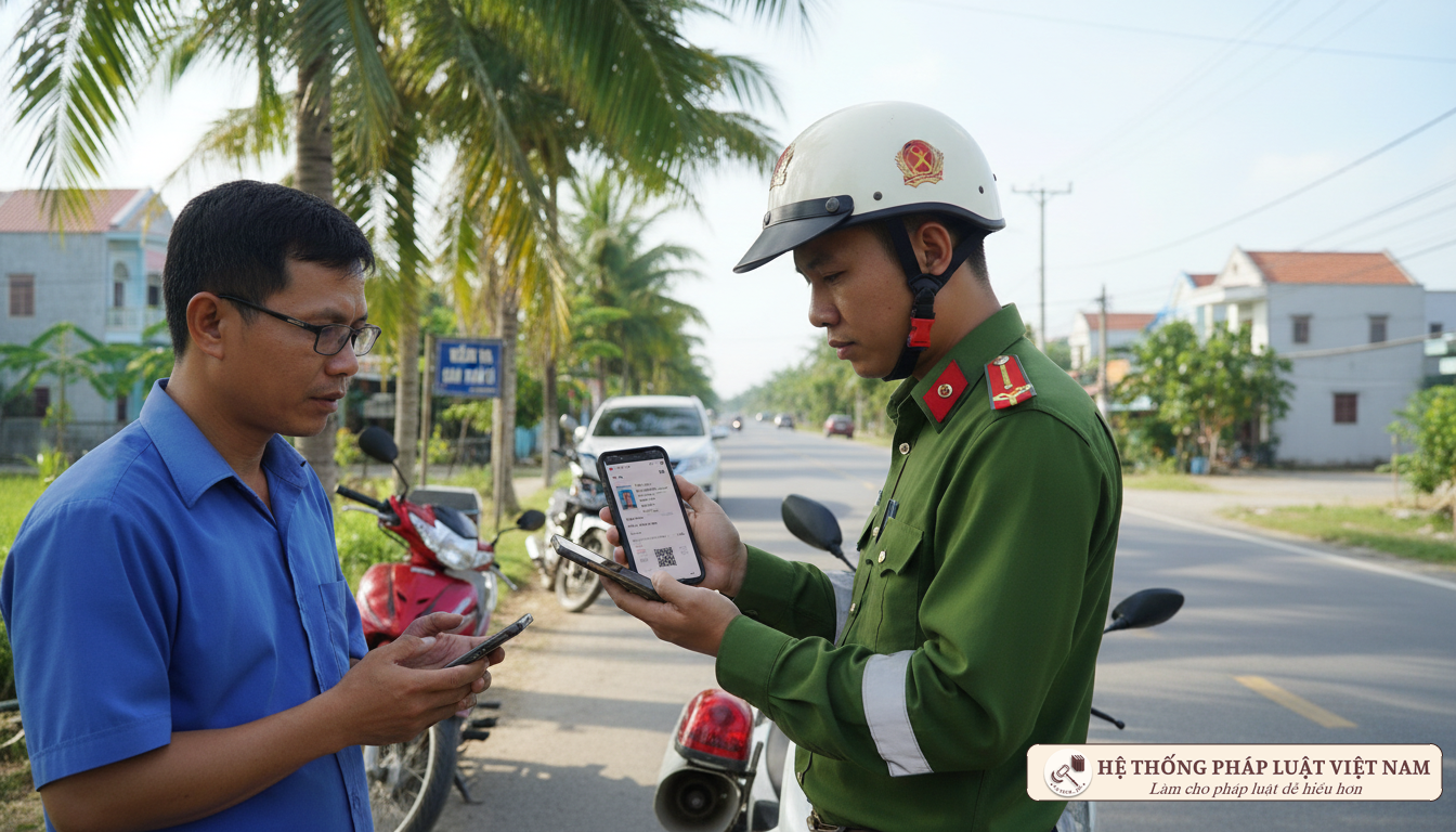 Cảnh sát giao thông kiểm tra VNeID