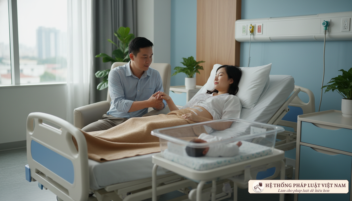 Người chồng chăm sóc vợ sau sinh mổ