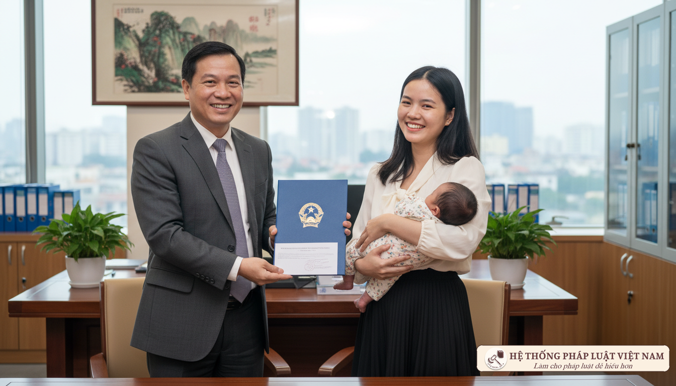 Cán bộ tư pháp hộ tịch cấp giấy khai sinh cho trẻ
