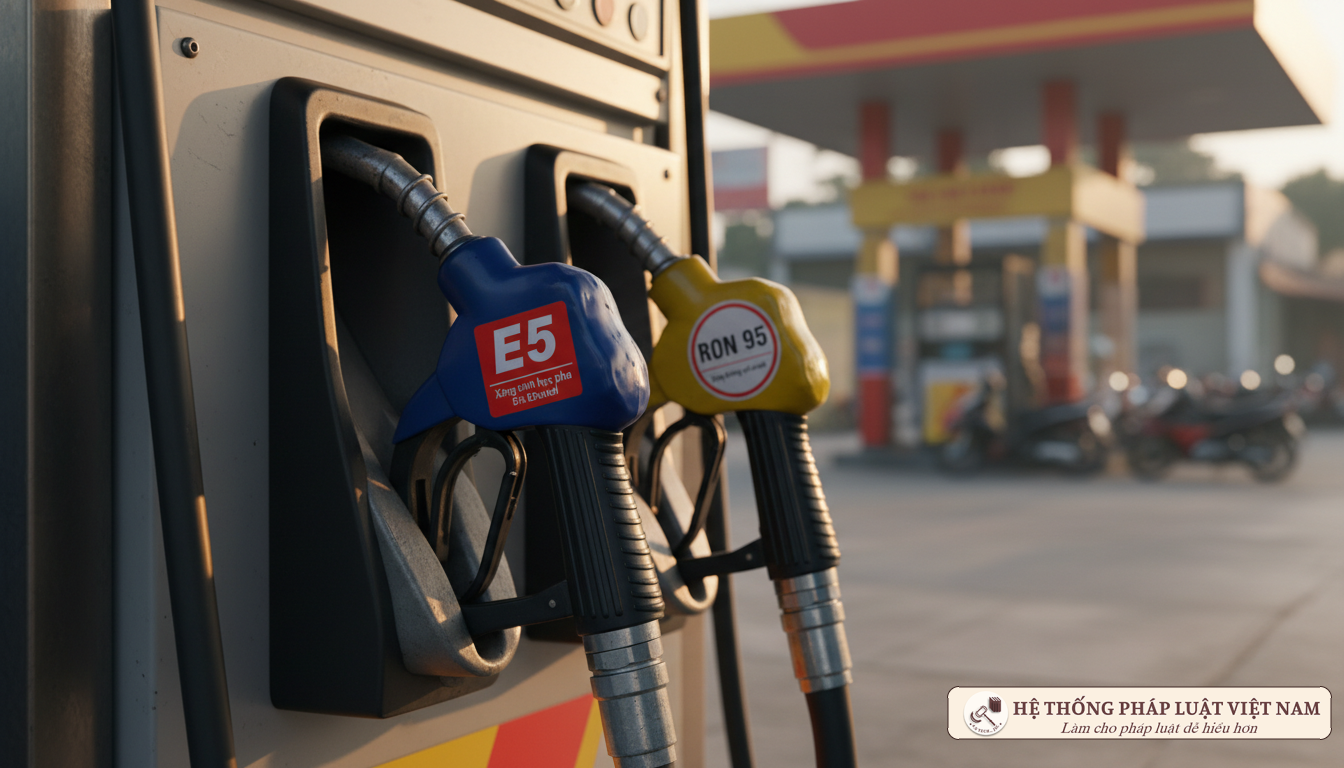 Vòi bơm xăng E5 và RON 95 tại trạm xăng