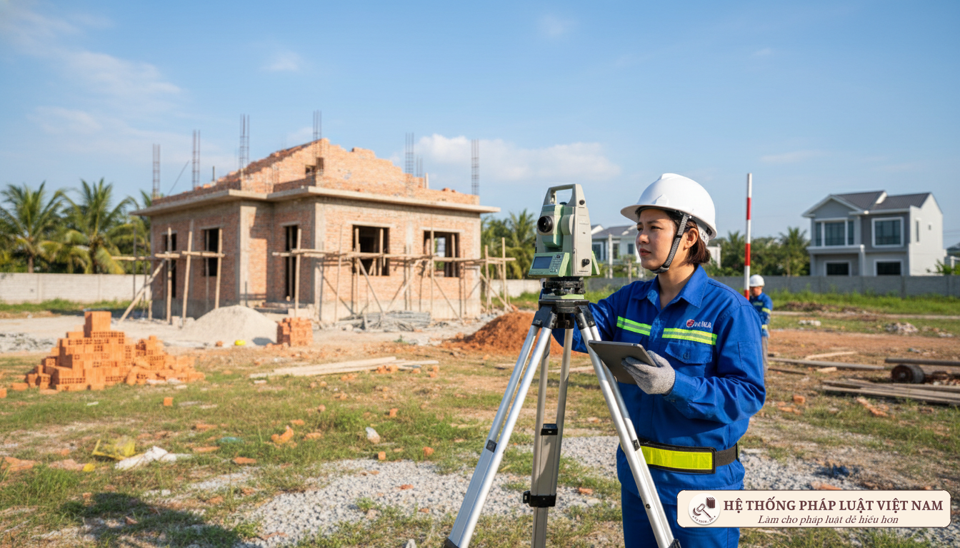 Nhân viên địa chính đo đạc thửa đất Đo đạc xác định hiện trạng đất ở