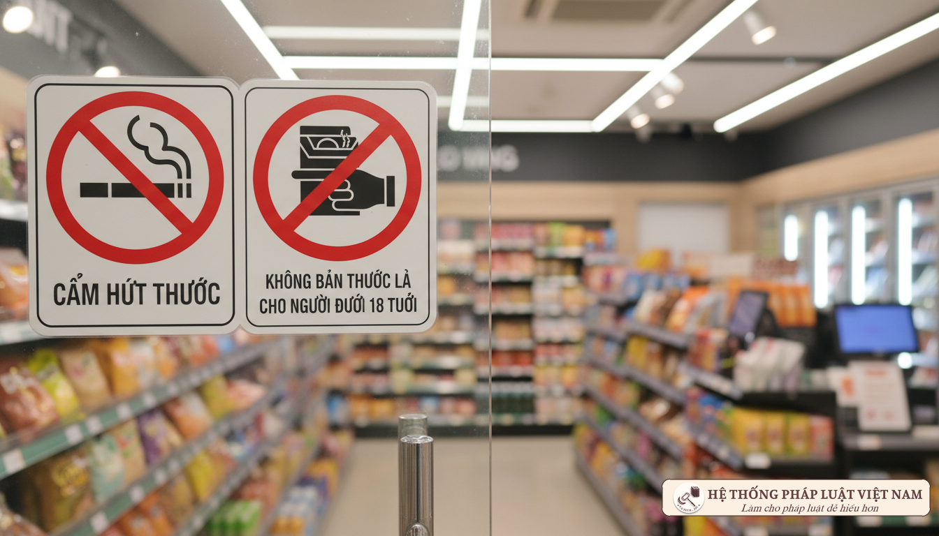 Biển cấm bán thuốc lá cho người dưới 18 tuổi