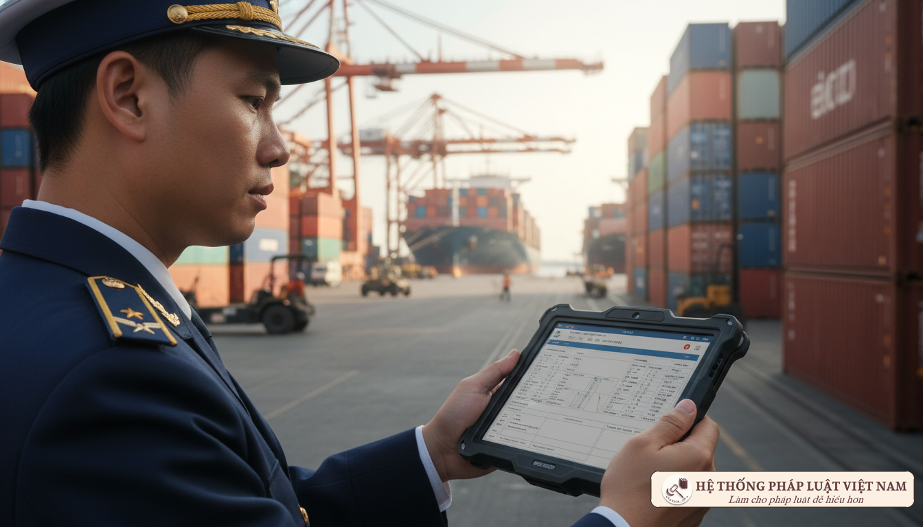 Cán bộ cảng vụ kiểm tra thủ tục hàng hải