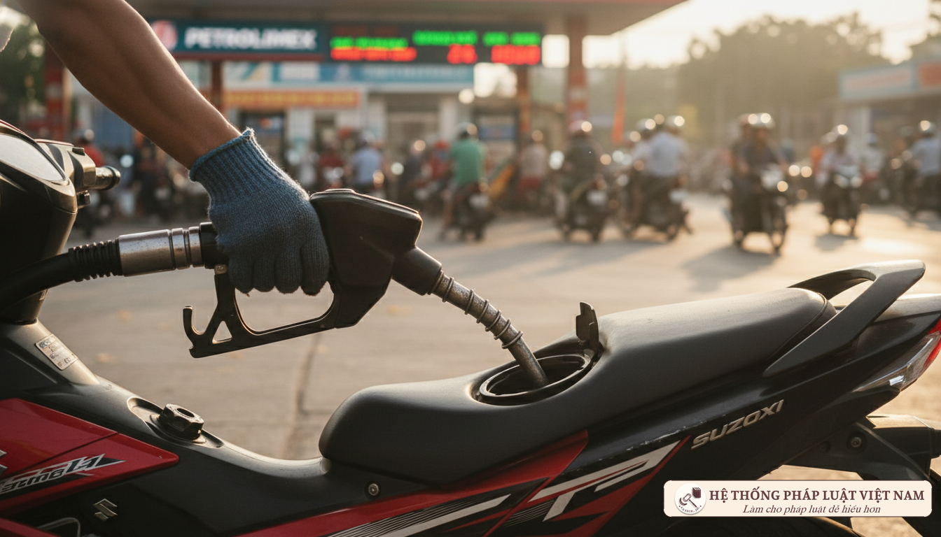 Người dân đổ xăng tại trạm nhiên liệu