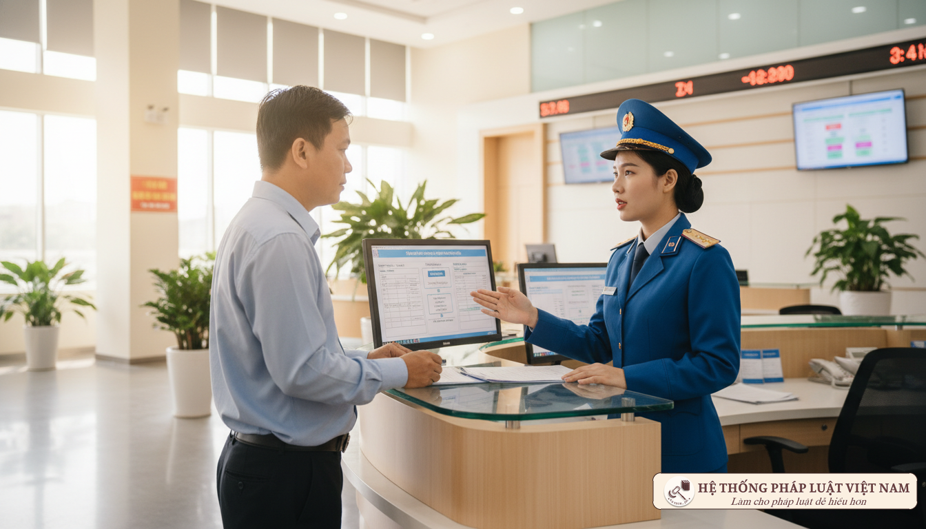 Cán bộ thuế hướng dẫn người dân
