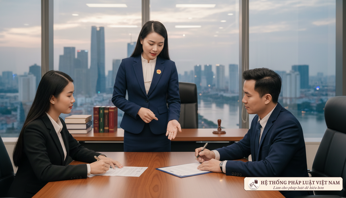Công chứng viên ký kết hợp đồng