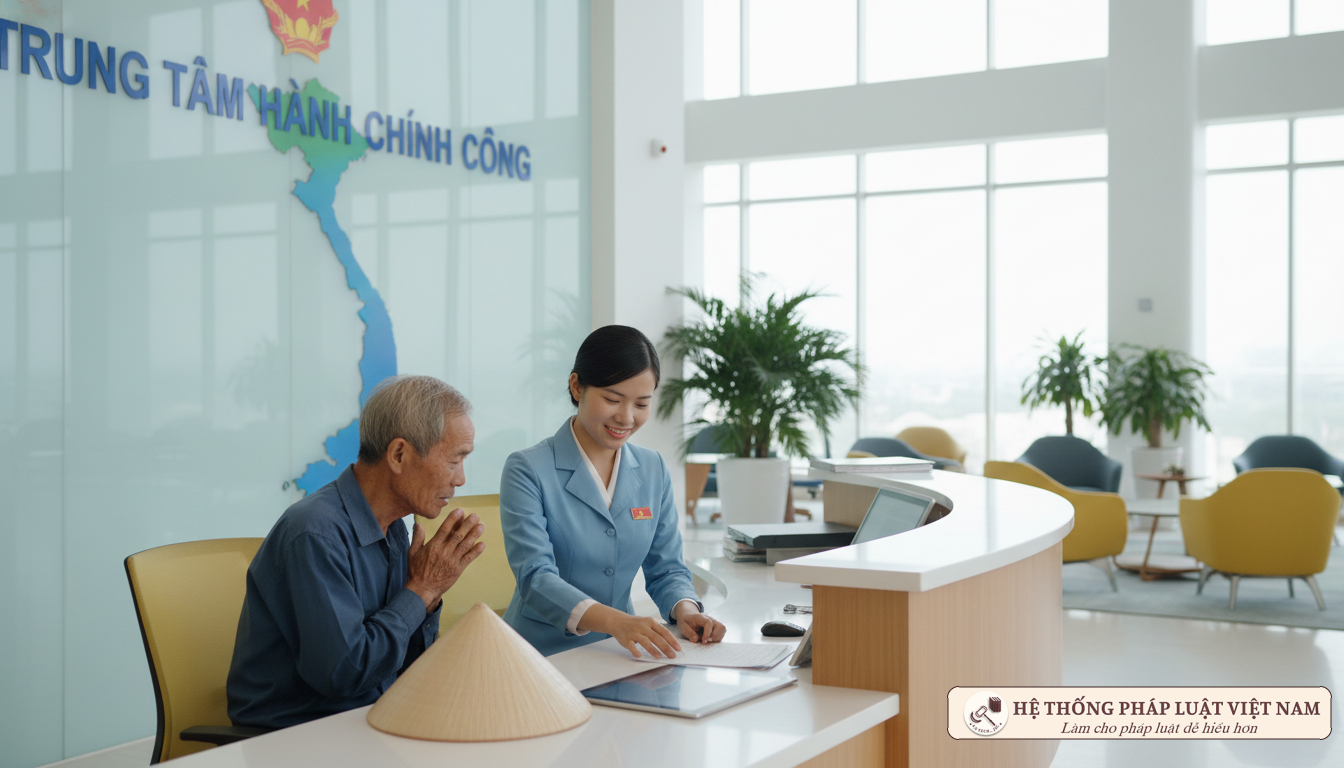 Cán bộ công chức phục vụ người dân tại trung tâm hành chính công