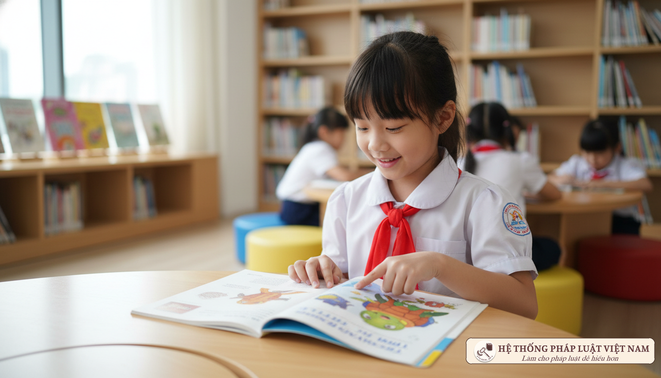 Học sinh tiểu học đọc sách tiếng Anh
