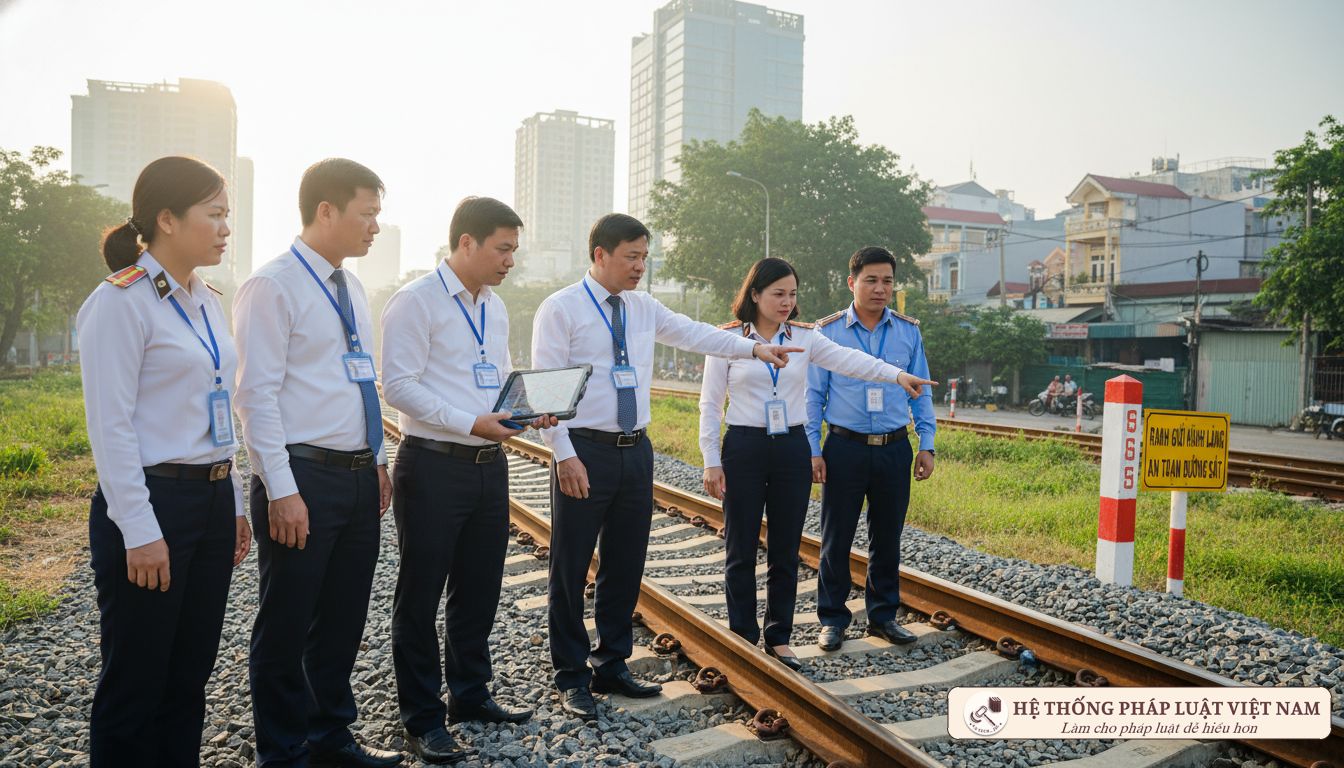 Cán bộ kiểm tra hành lang đường sắt TP.HCM