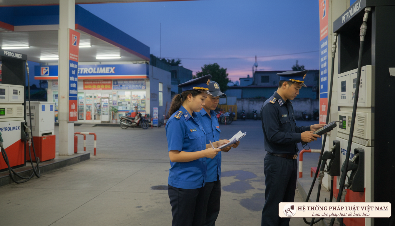 Lực lượng Quản lý thị trường kiểm tra trạm xăng dầu