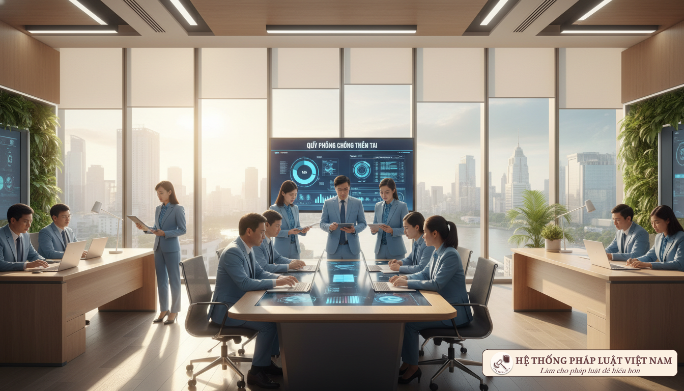 Cán bộ công chức thảo luận về quy định mới của Quỹ phòng chống thiên tai năm 2026