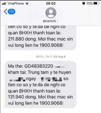 Mẫu tin nhắn SMS từ cơ quan Bảo hiểm xã hội