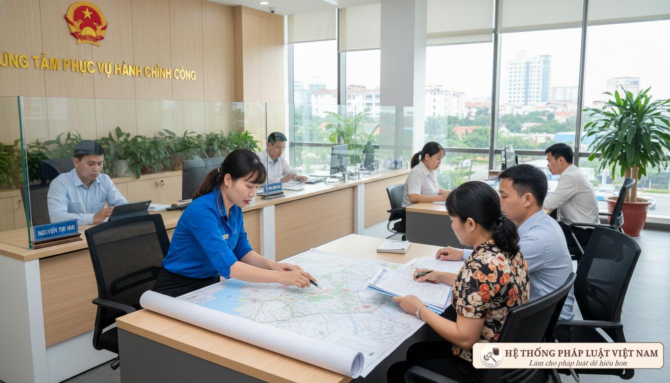 Cán bộ hướng dẫn người dân về luật đất đai mới
