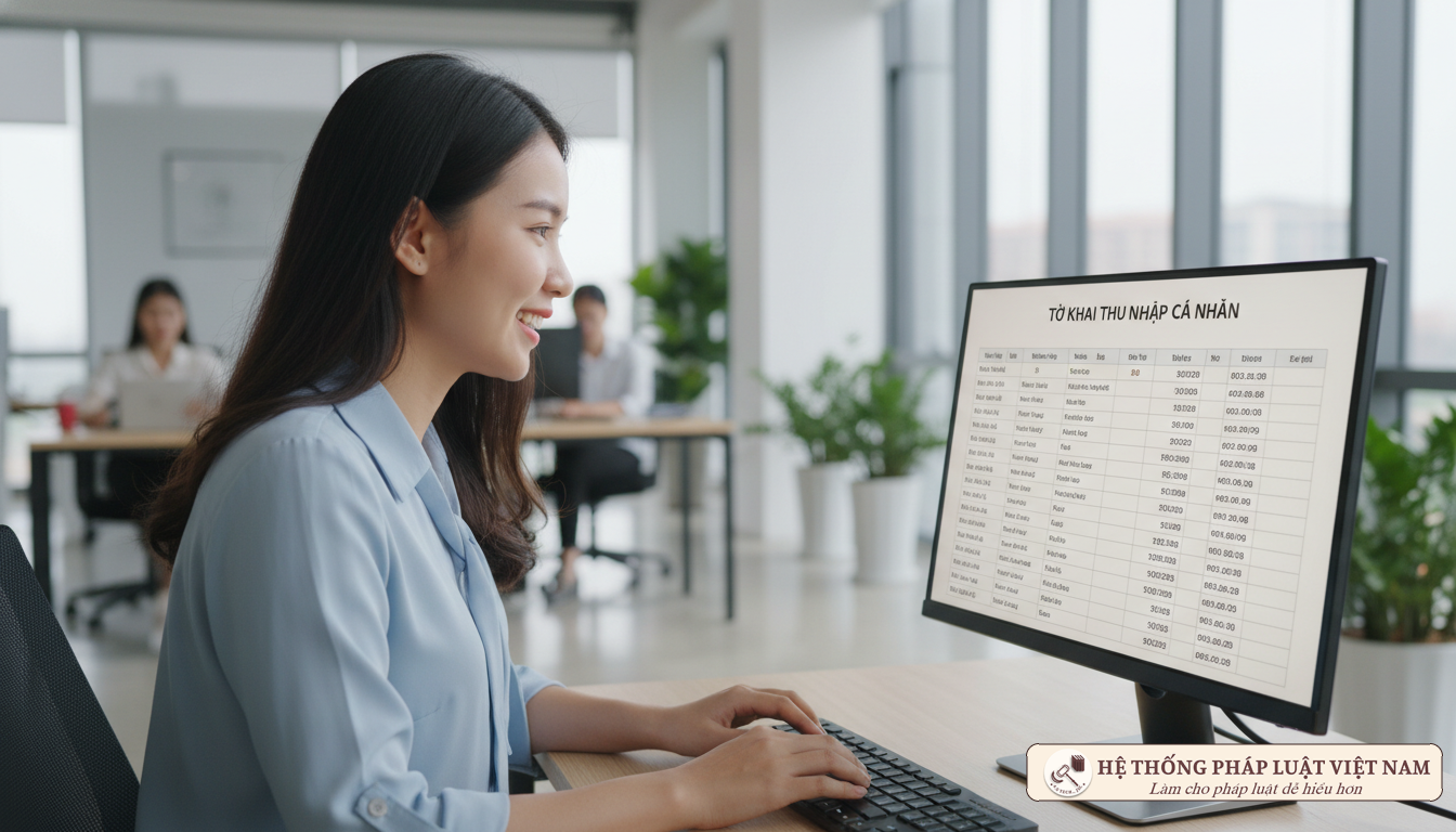 Người lao động kiểm tra bảng tính thuế thu nhập cá nhân