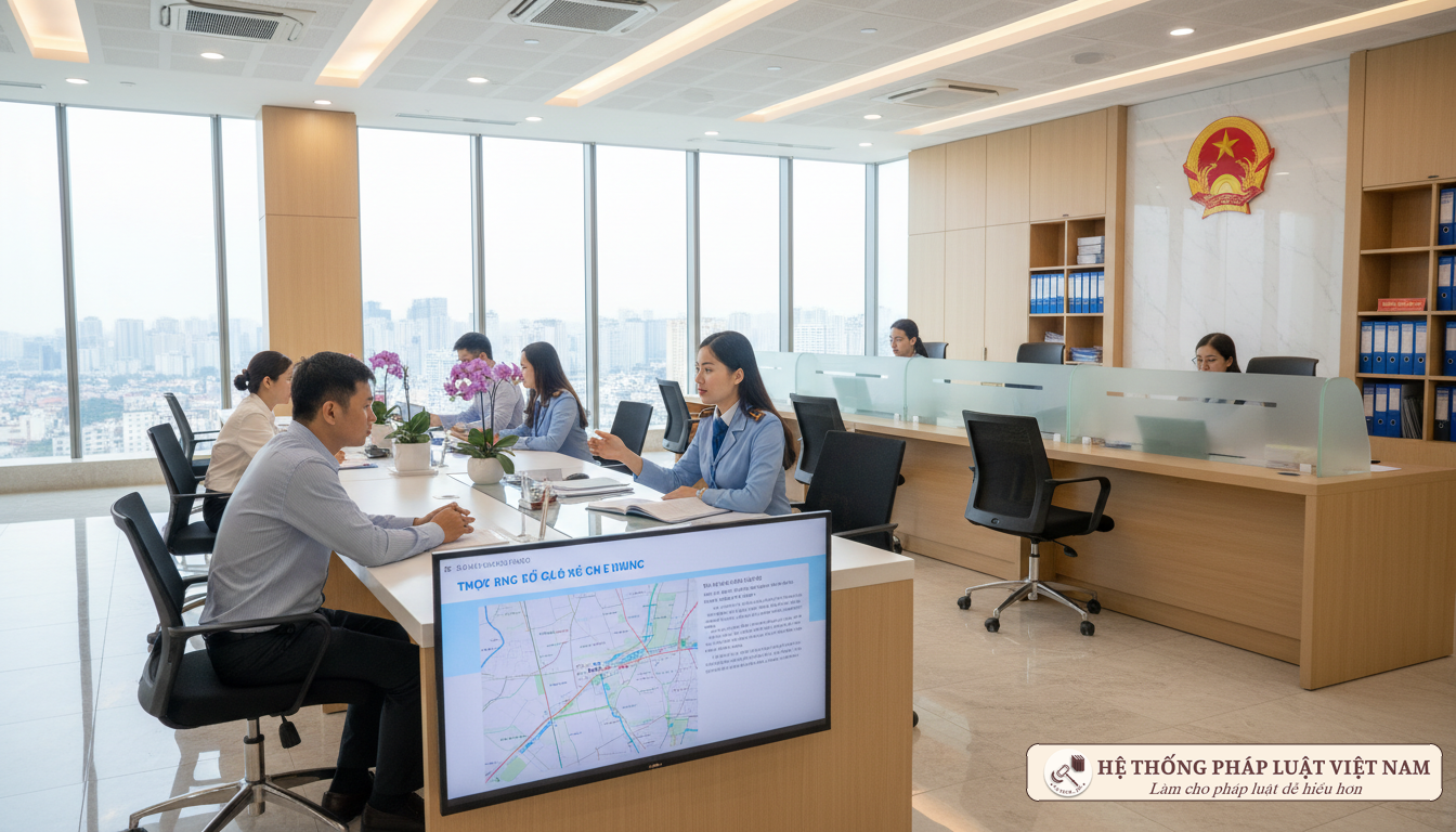 Cán bộ hướng dẫn thủ tục đất đai cho người dân