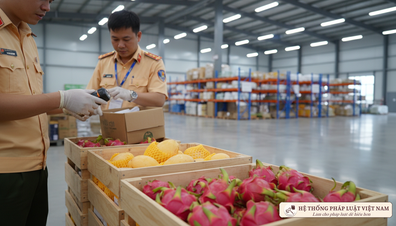 Cán bộ kiểm dịch kiểm tra nông sản xuất khẩu