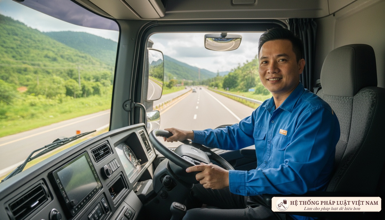Tài xế Việt Nam bên xe đầu kéo hiện đại