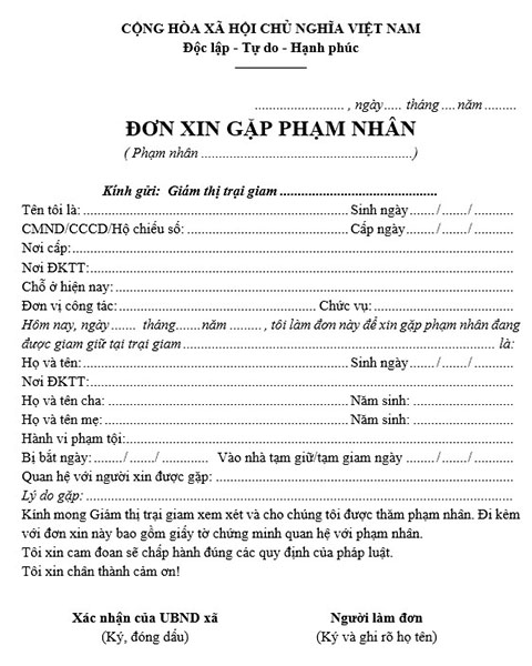 Phạm nhân gặp thân nhân tại trại giam