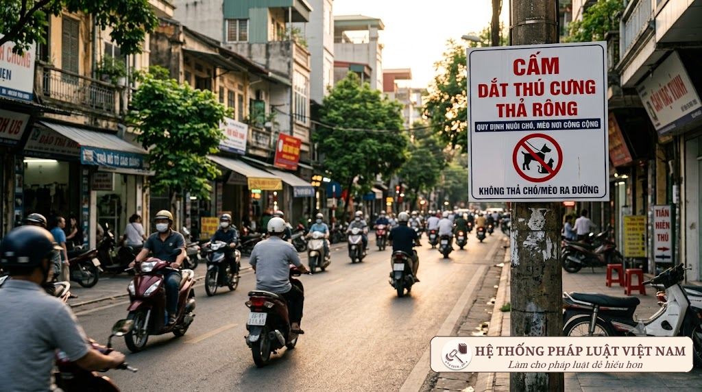 Biển báo cấm thả rông vật nuôi trên đường phố Việt Nam