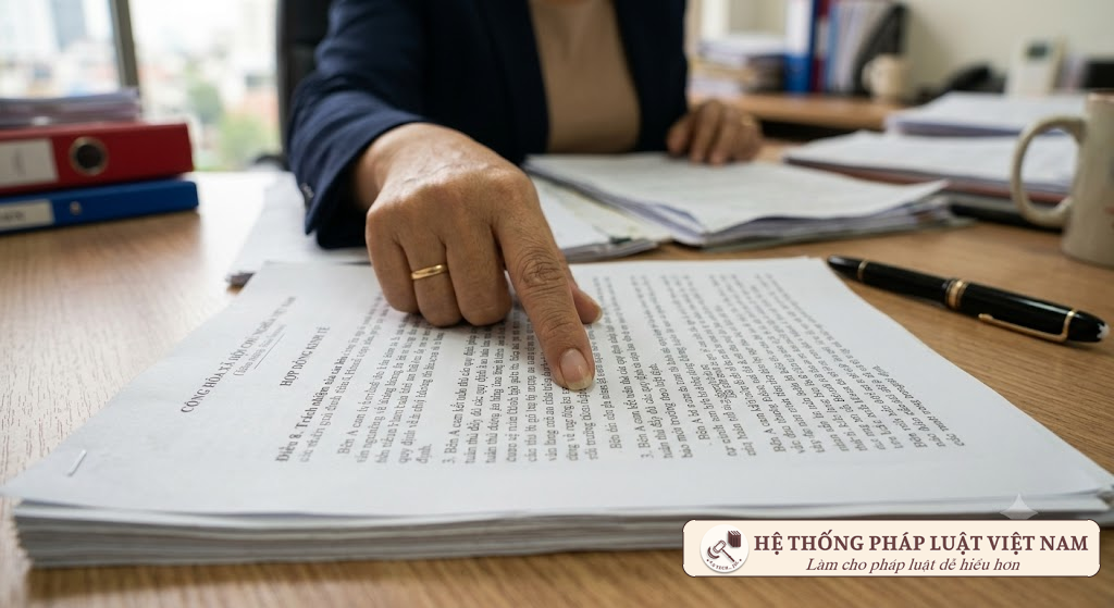 Bàn làm việc với tài liệu pháp lý