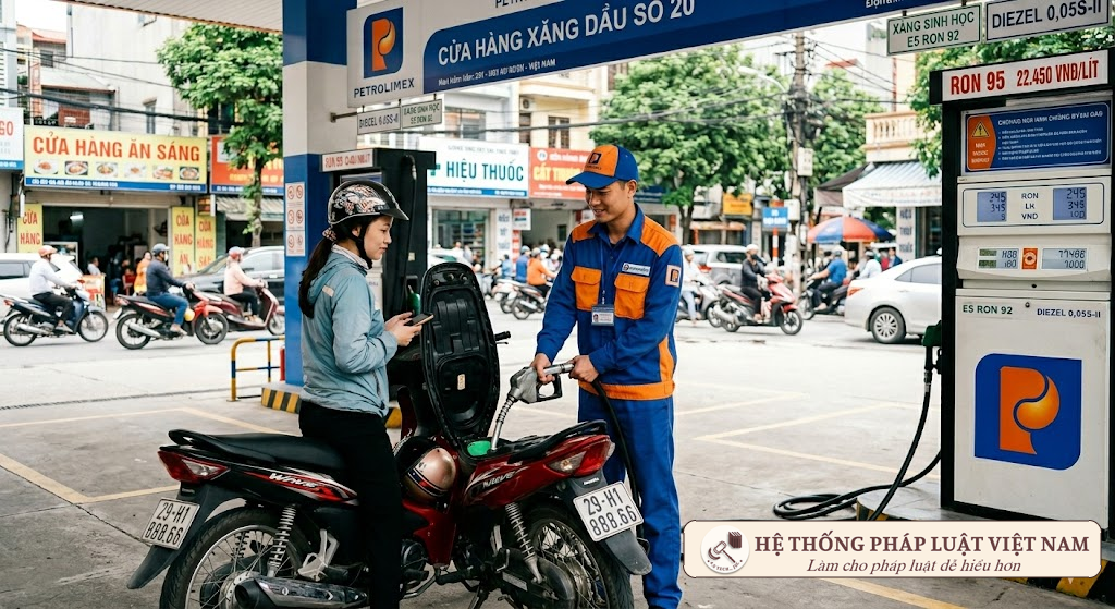 Hoạt động bơm xăng phục vụ người dân tại một cây xăng ở Hà Nội