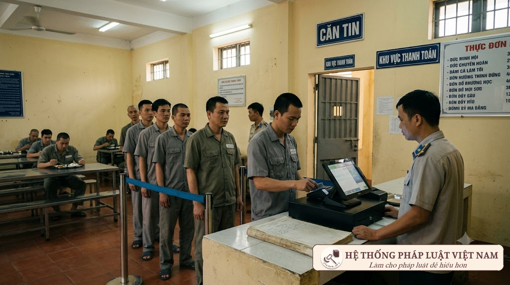 Phạm nhân mua thêm đồ ăn tại căng tin trại giam