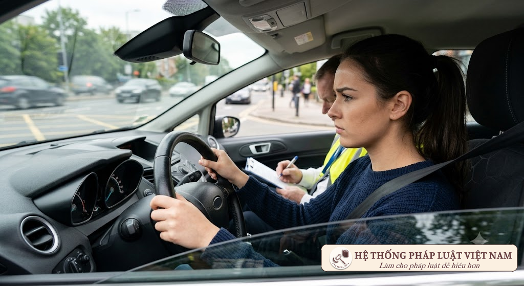 Người học lái xe thực hành trên đường