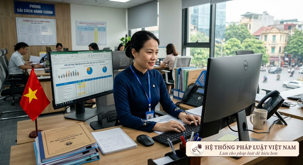 Cán bộ công chức làm việc hiệu quả, tận tụy tại văn phòng hiện đại